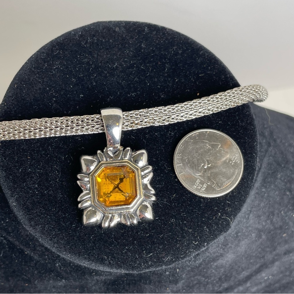 Silver Tone Mesh Choker Necklace with Amber and Silver Tone Pendant - Picture 6 of 8